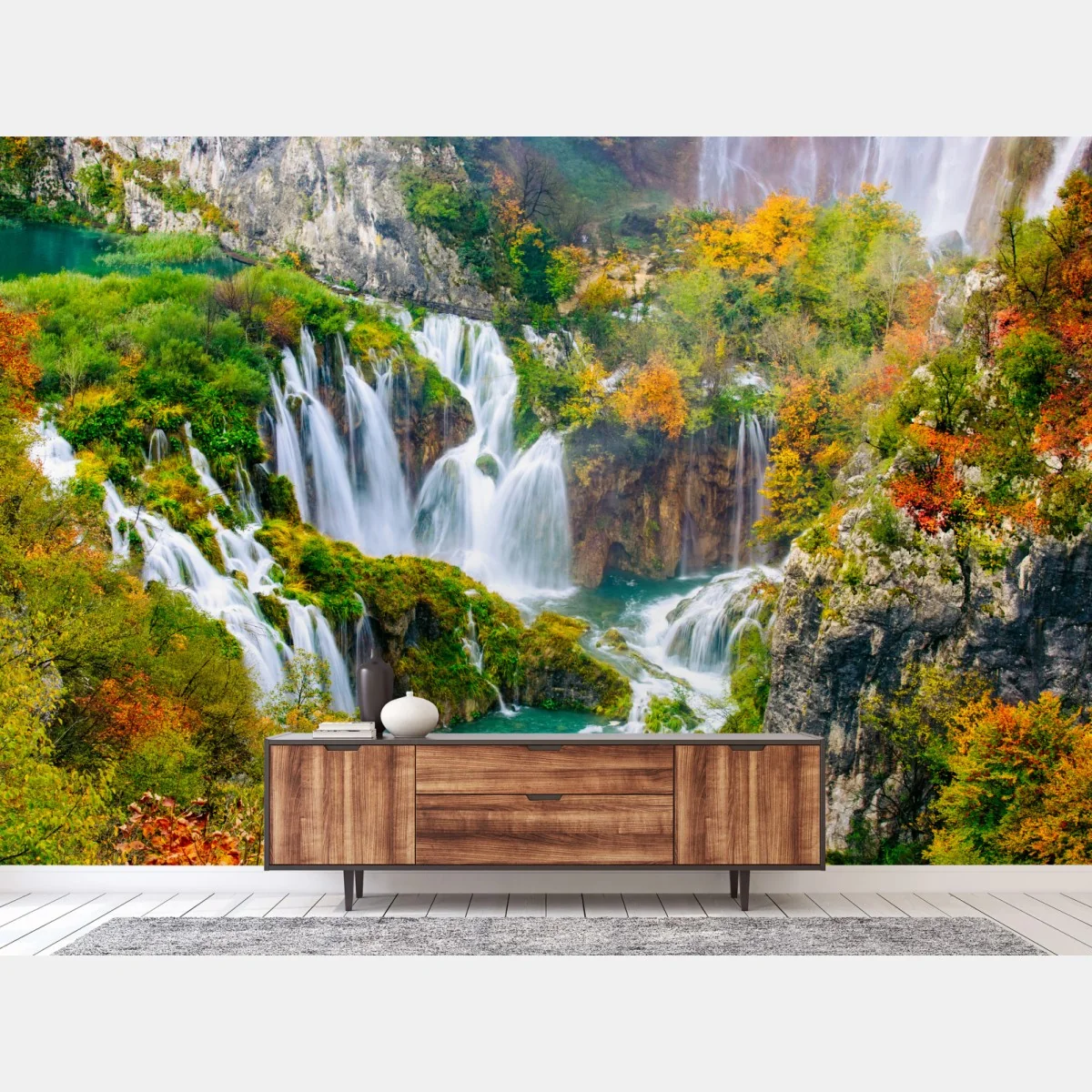 Fototapete türkisfarbener wasserfall im herbst – Wallnifity® Fototapete türkisfarbener wasserfall im herbst – Wallnifity®