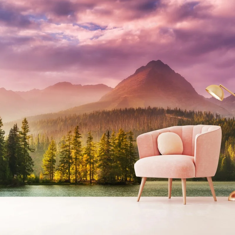 Fototapete sonnenuntergang über Štrbské Pleso