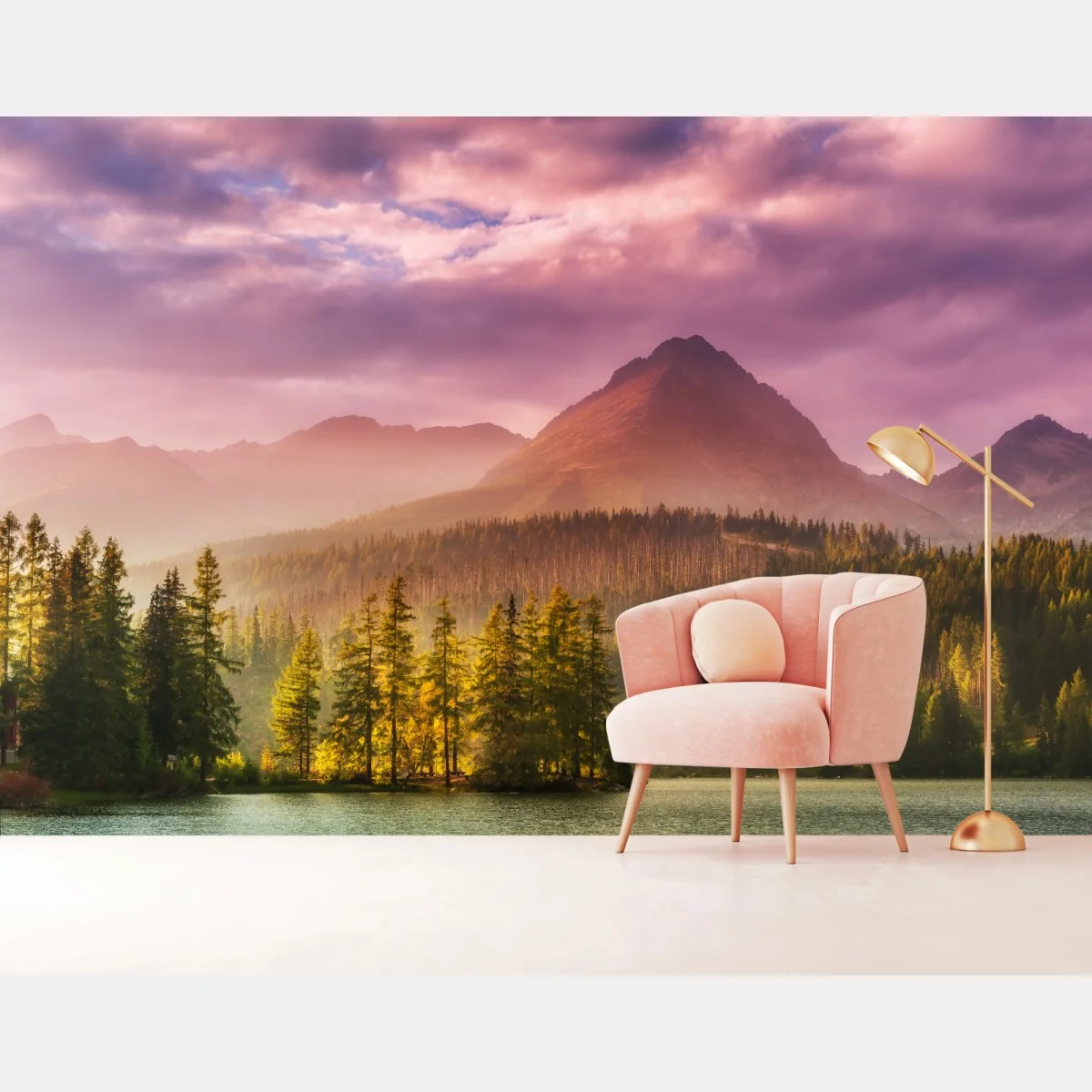 Fototapete sonnenuntergang über Štrbské Pleso – Wallnifity® Fototapete sonnenuntergang über Štrbské Pleso – Wallnifity®