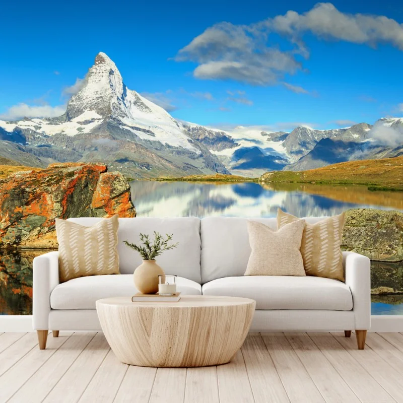 Fototapete spiegelung des Matterhorns über einem alpinen see