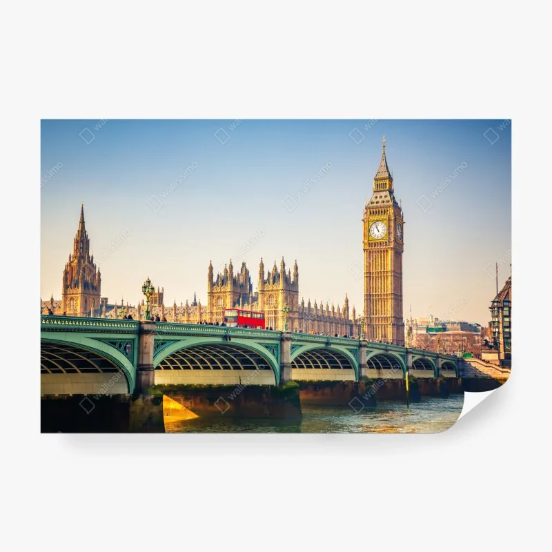 Fototapete sonnige ansicht von Big Ben und Westminster Bridge, London