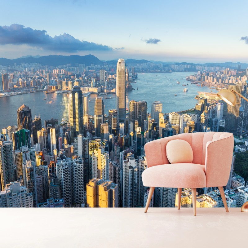 Fototapete panorama von Hongkong bei sonnenuntergang – Wallnifity® Fototapete panorama von Hongkong bei sonnenuntergang – Wallnifity®