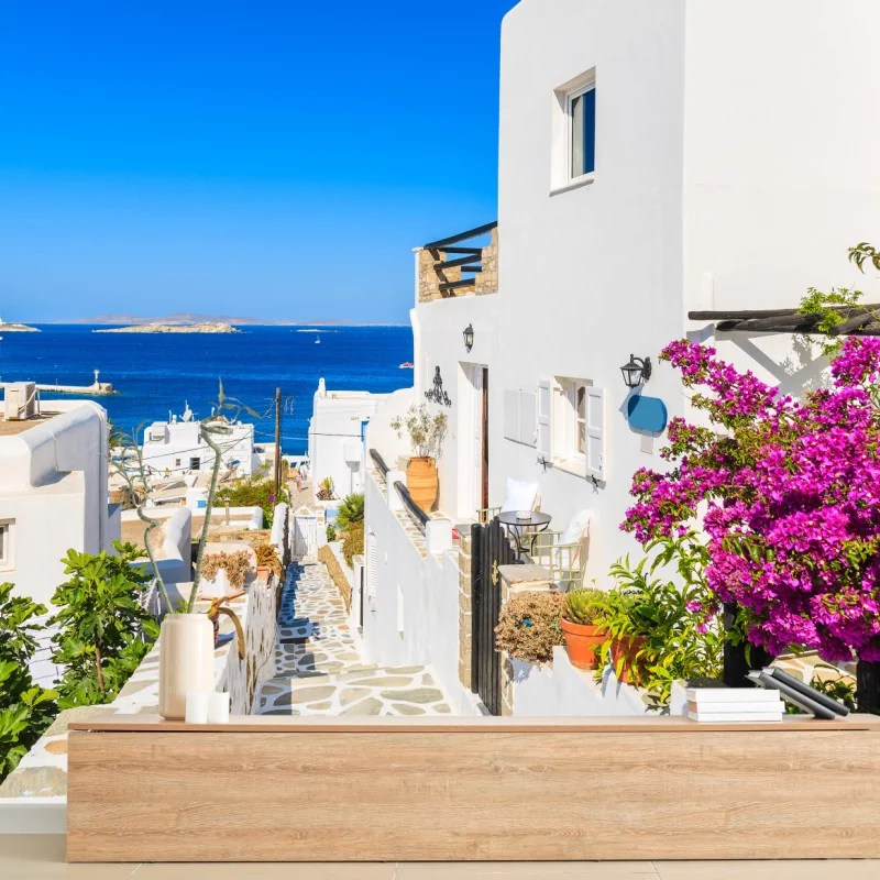 Fototapete sonnige gasse in Mykonos