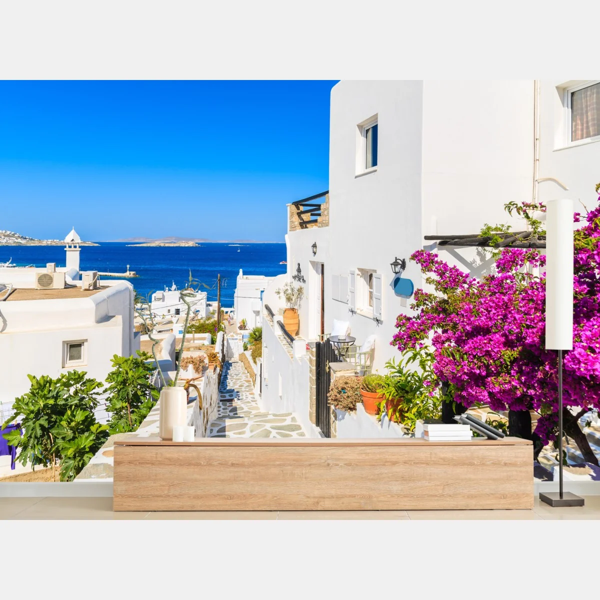 Fototapete sonnige gasse in Mykonos – Wallnifity® Fototapete sonnige gasse in Mykonos – Wallnifity®