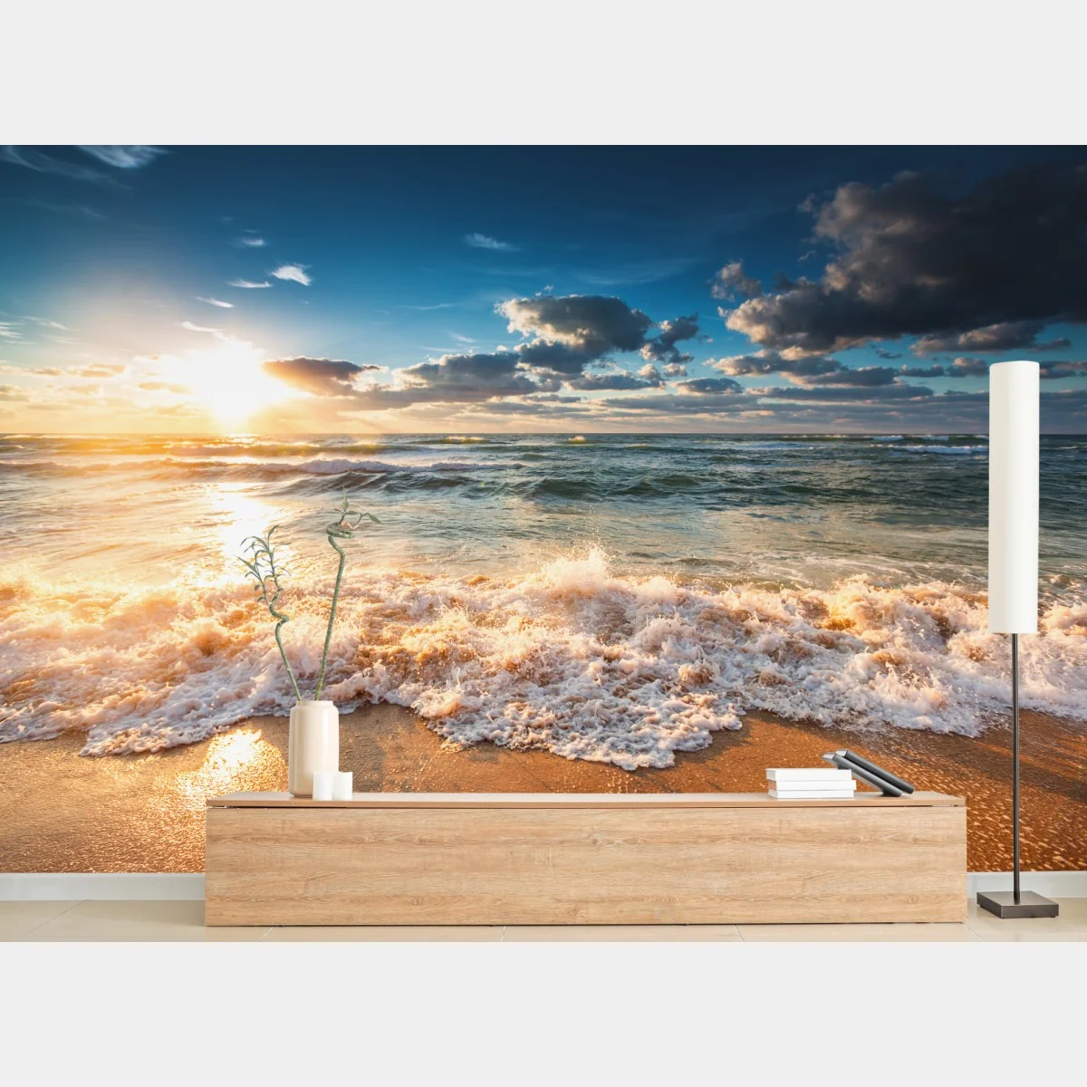 Fototapete goldener sonnenaufgang über dem meer – Wallnifity® Fototapete goldener sonnenaufgang über dem meer – Wallnifity®