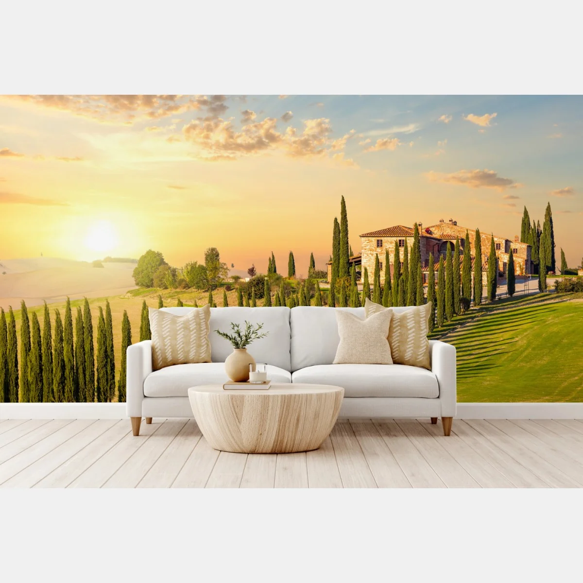 Fototapete Toskana sonnenuntergang zypressenallee – Wallnifity® Fototapete Toskana sonnenuntergang zypressenallee – Wallnifity®