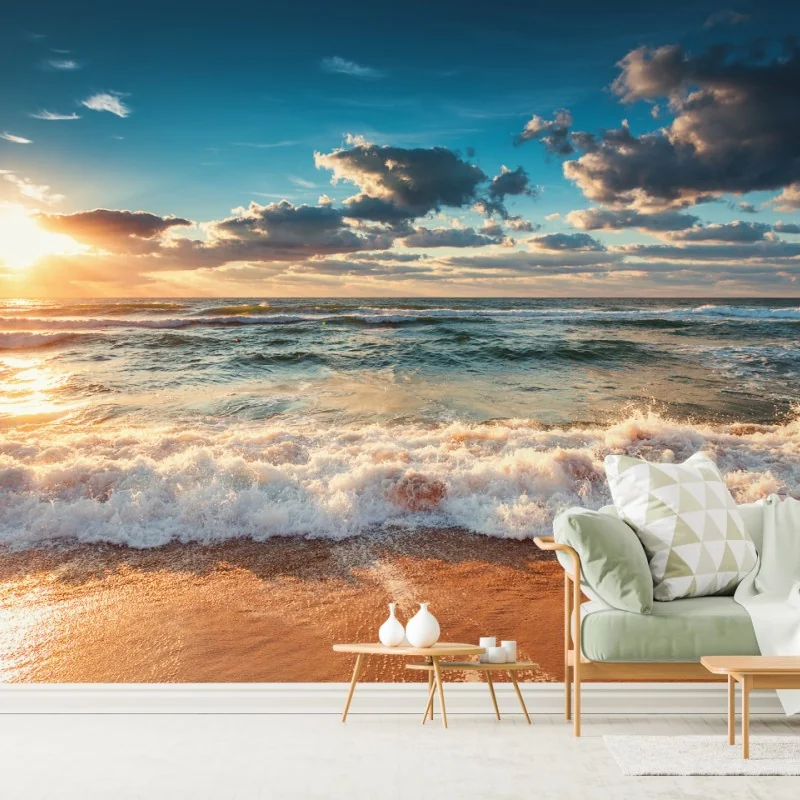 Fototapete goldener sonnenaufgang über der meeresküste – Wallnifity® Fototapete goldener sonnenaufgang über der meeresküste – Wallnifity®