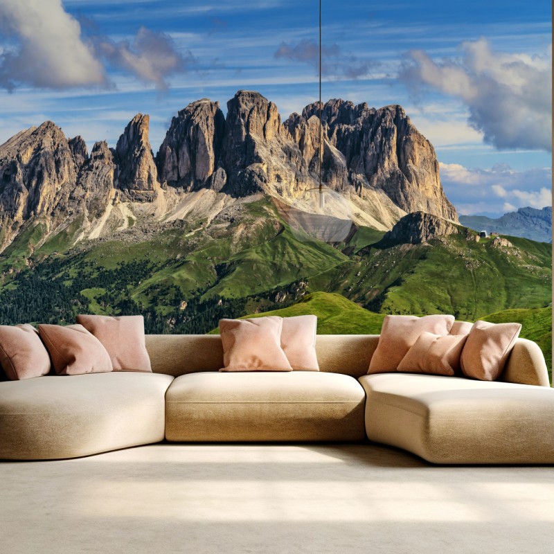 Fototapete majestätische bergpanorama mit grünen hügeln