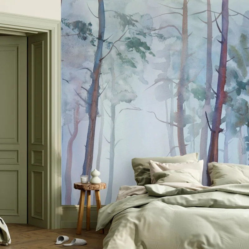 Fototapete nebliger aquarellwald