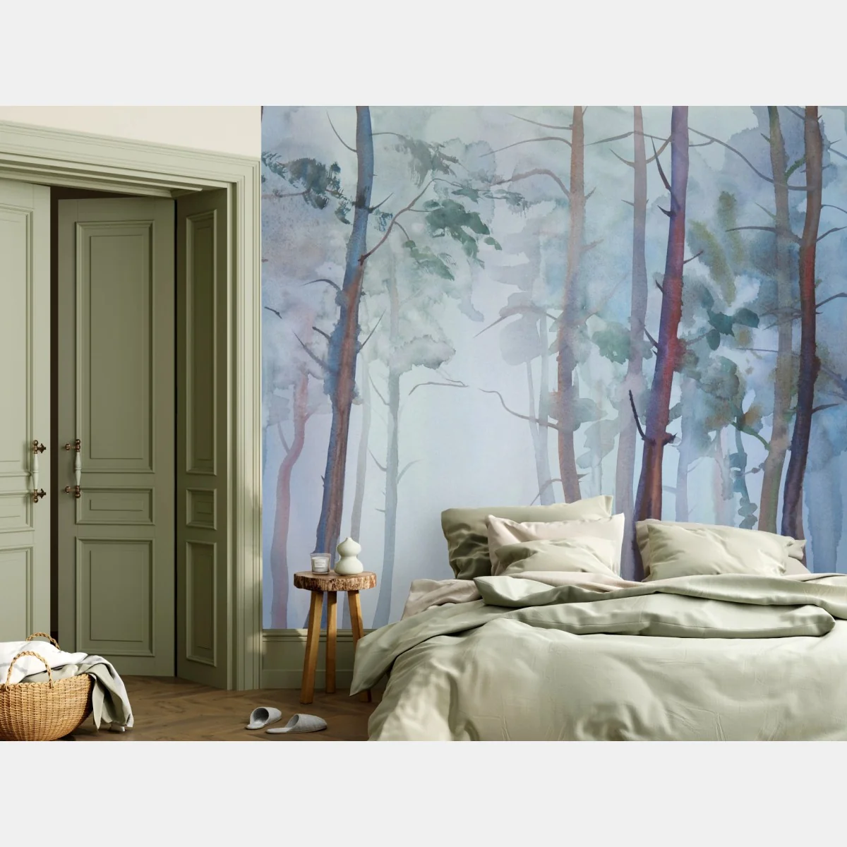 Fototapete nebliger aquarellwald – Wallnifity®