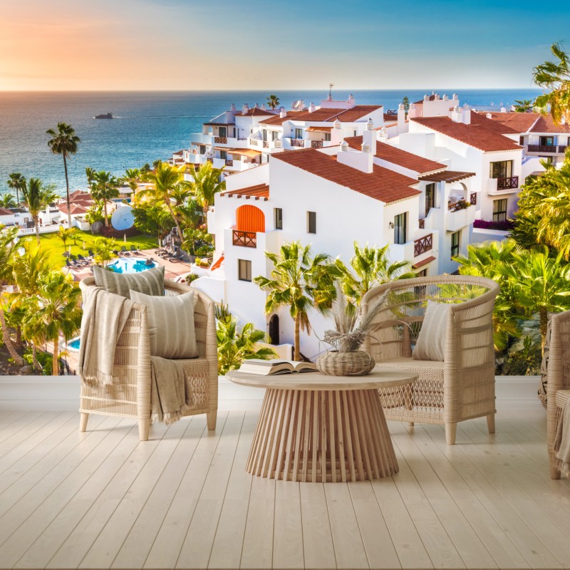 Fototapete sonnenuntergang über Puerto de Santiago, Teneriffa