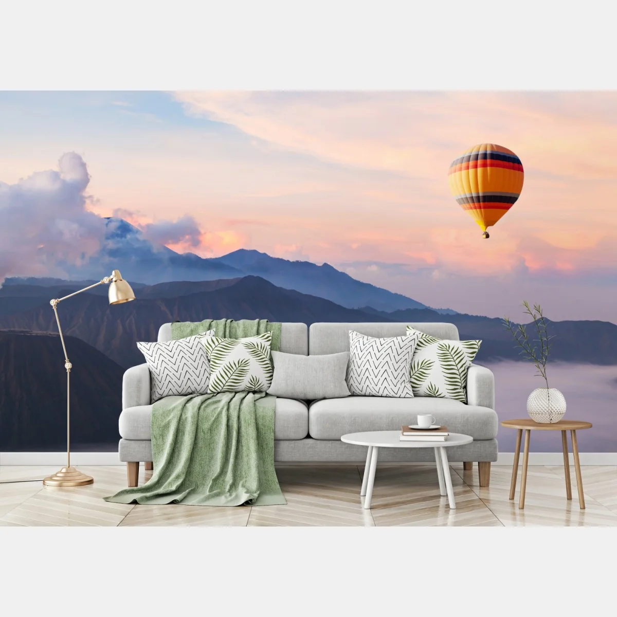Fototapete heißluftballon über nebelige berge – Wallnifity® Fototapete heißluftballon über nebelige berge – Wallnifity®