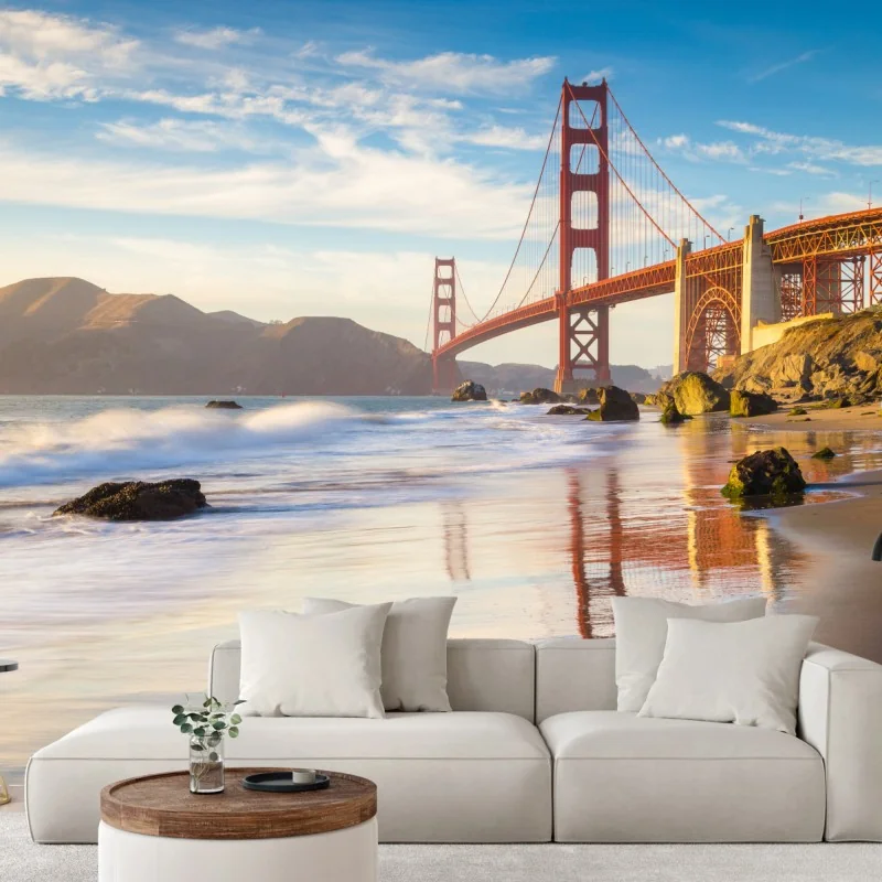 Fototapete Golden Gate Bridge bei sonnenuntergang – Wallnifity® Fototapete Golden Gate Bridge bei sonnenuntergang – Wallnifity®