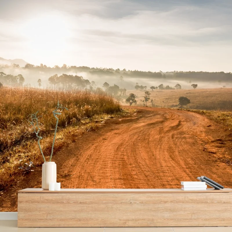 Fototapete morgendlicher feldweg in Thung Salaeng Luang