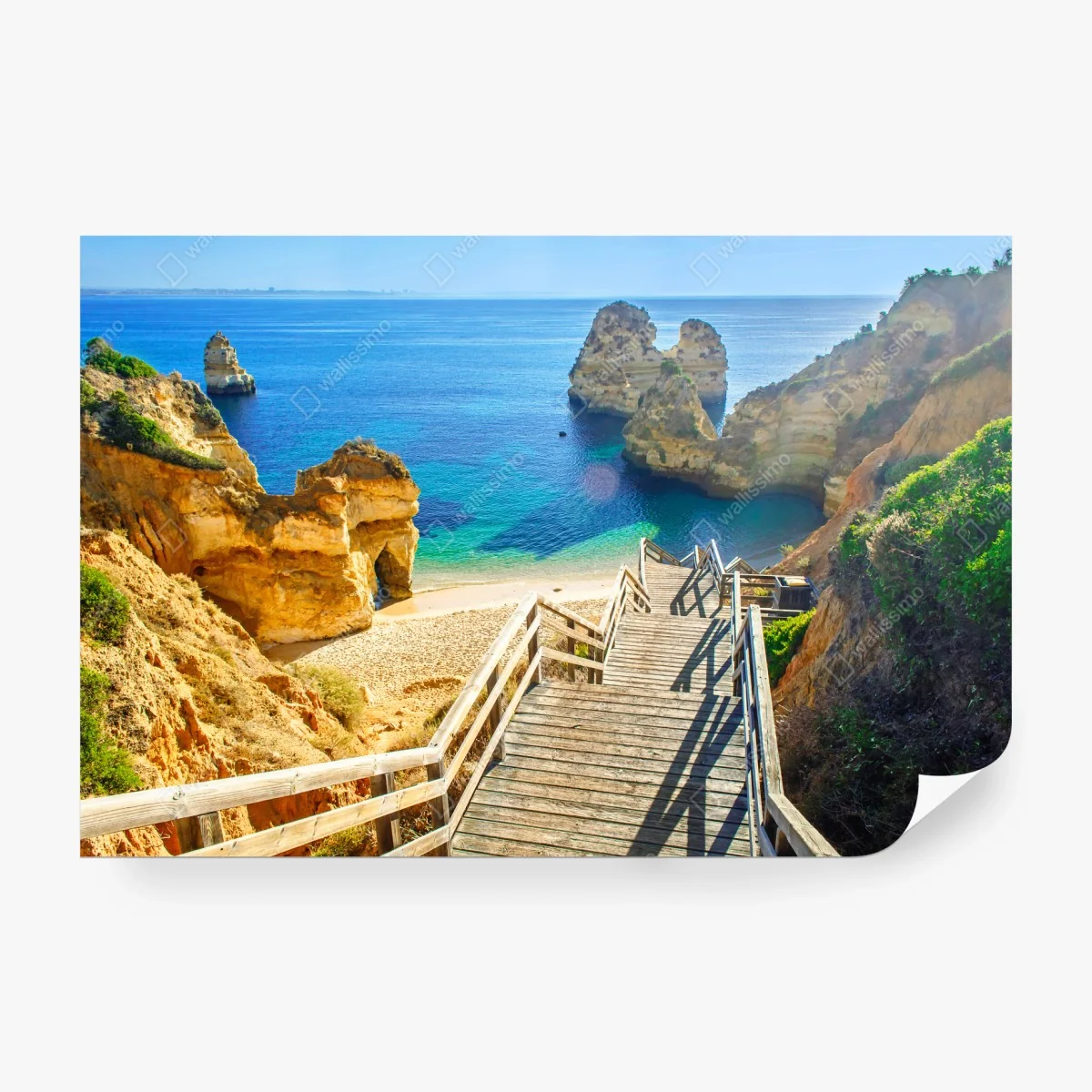 Fototapete sonnige treppe zur türkisfarbenen bucht – Wallnifity® Fototapete sonnige treppe zur türkisfarbenen bucht – Wallnifity®