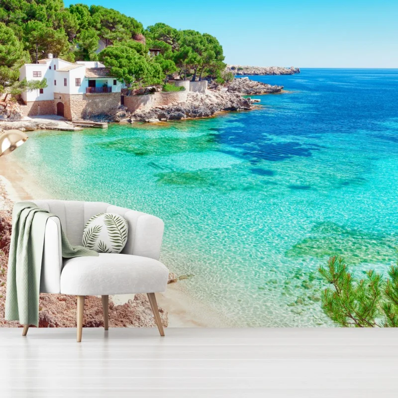 Fototapete ruhige bucht am Mittelmeer mit türkisfarbenem wasser