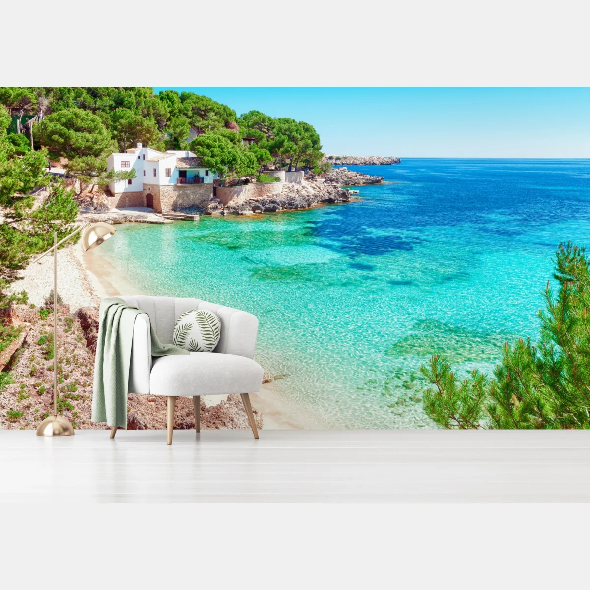 Fototapete ruhige bucht am Mittelmeer mit türkisfarbenem wasser – Wallnifity® Fototapete ruhige bucht am Mittelmeer mit türkisfarbenem wasser – Wallnifity®