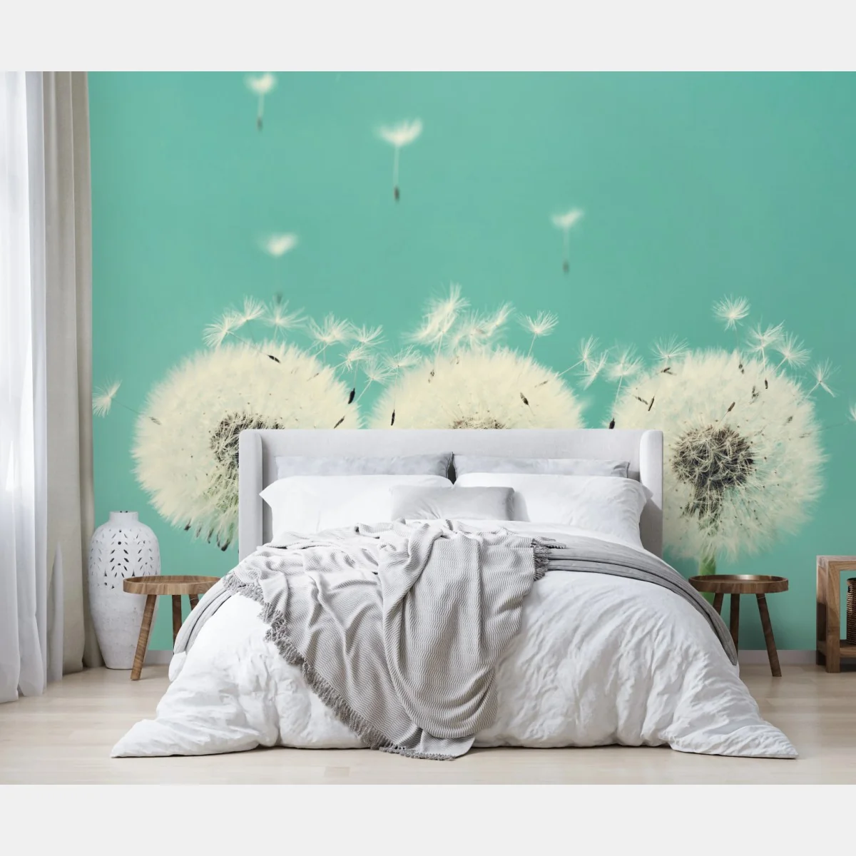 Fototapete drei löwenzahn-pusteblumen auf türkisgrund – Wallnifity® Fototapete drei löwenzahn-pusteblumen auf türkisgrund – Wallnifity®