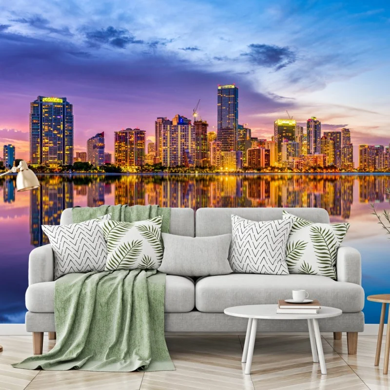 Fototapete Miami skyline gespiegelt in Biscayne Bay – Wallnifity®