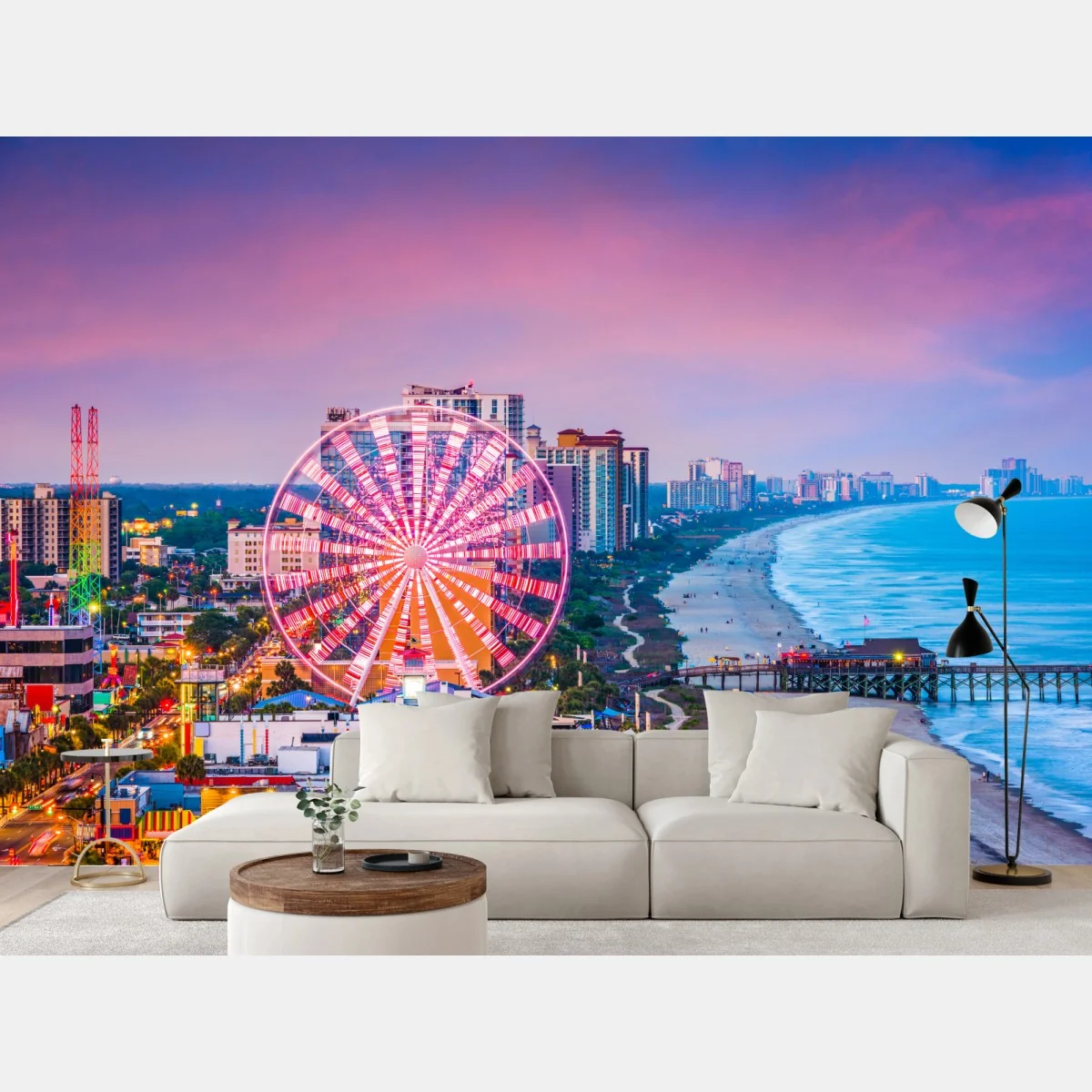 Fototapete Myrtle Beach sonnenuntergang über dem strand mit riesenrad – Wallnifity® Fototapete Myrtle Beach sonnenuntergang über dem strand mit riesenrad – Wallnifity®