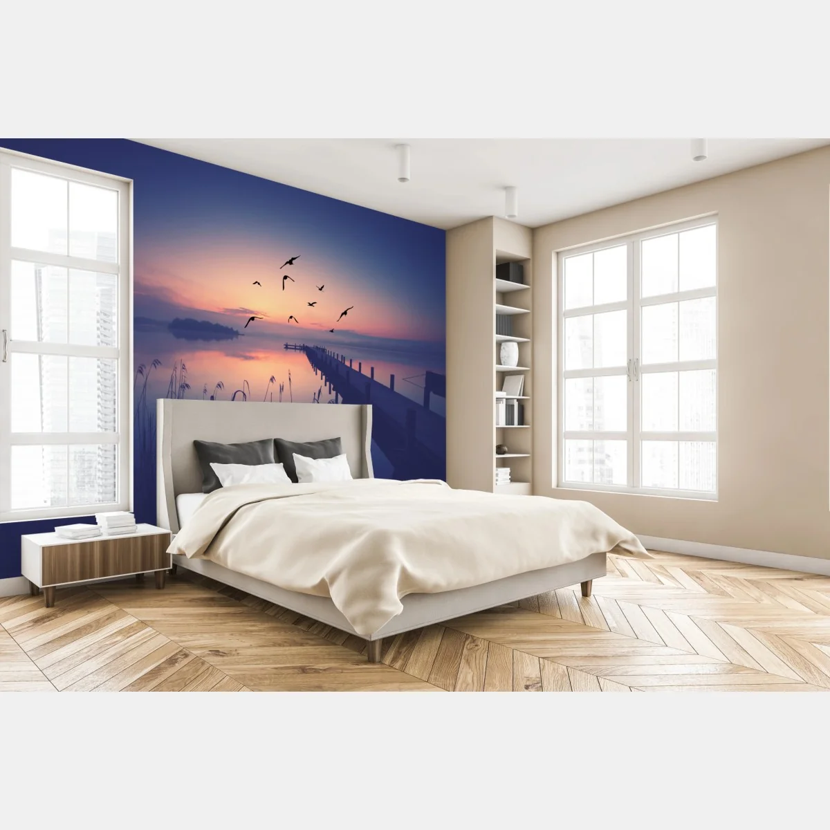 Fototapete ruhiger sonnenaufgang am see mit vögeln – Wallnifity® Fototapete ruhiger sonnenaufgang am see mit vögeln – Wallnifity®