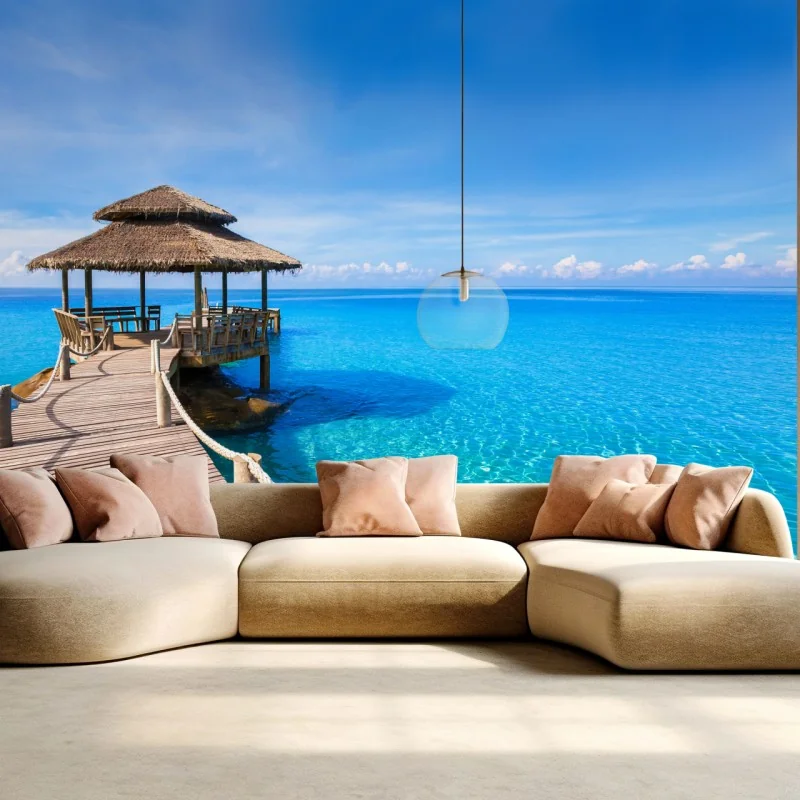 Fototapete tropischer steg über türkisfarbenem meer