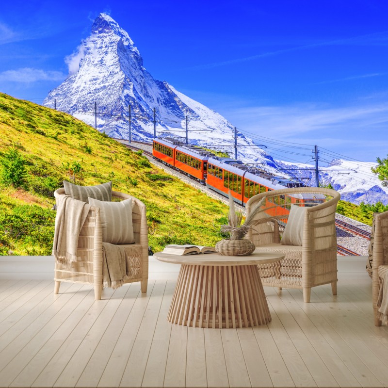 Fototapete Gornergrat zug vor dem Matterhorn