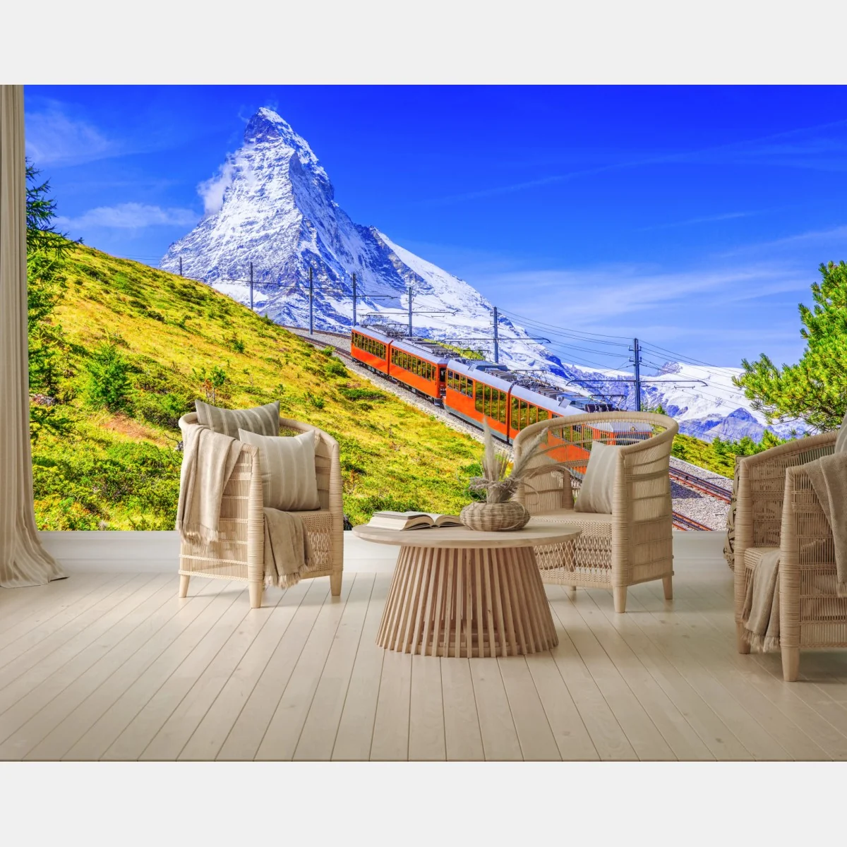 Fototapete Gornergrat zug vor dem Matterhorn – Wallnifity® Fototapete Gornergrat zug vor dem Matterhorn – Wallnifity®