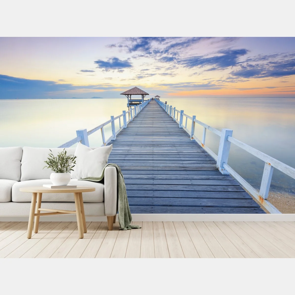Fototapete ruhiger hölzerner steg bei sonnenuntergang – Wallnifity® Fototapete ruhiger hölzerner steg bei sonnenuntergang – Wallnifity®