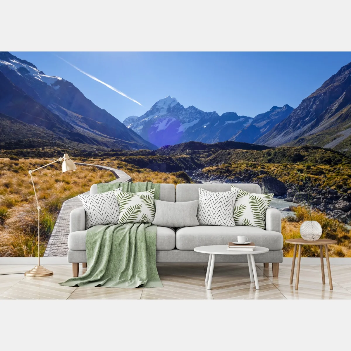 Fototapete holzsteg im Hooker Valley mit blick auf Aoraki Mount Cook – Wallnifity® Fototapete holzsteg im Hooker Valley mit blick auf Aoraki Mount Cook – Wallnifity®