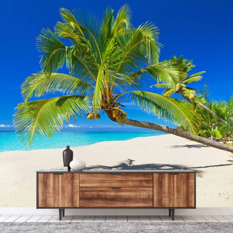 Fototapete Andamansee tropischer strand mit geneigter palme – Wallnifity® Fototapete Andamansee tropischer strand mit geneigter palme – Wallnifity®