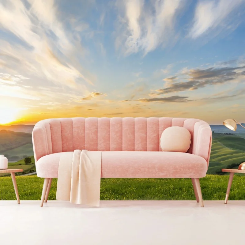 Fototapete sonnenaufgang über einer wiese in Italien