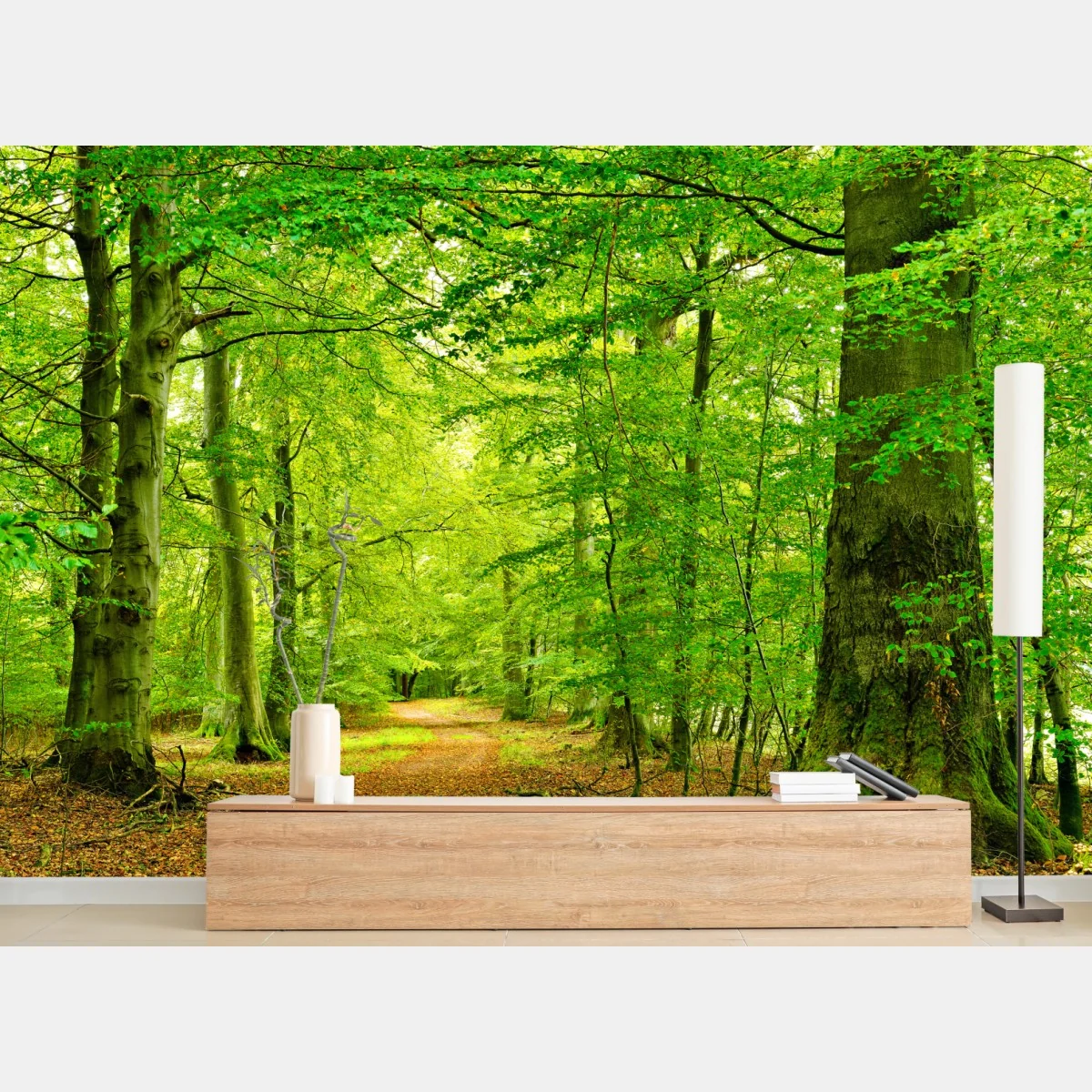 Fototapete ruhiger grüner waldpfad – Wallnifity®