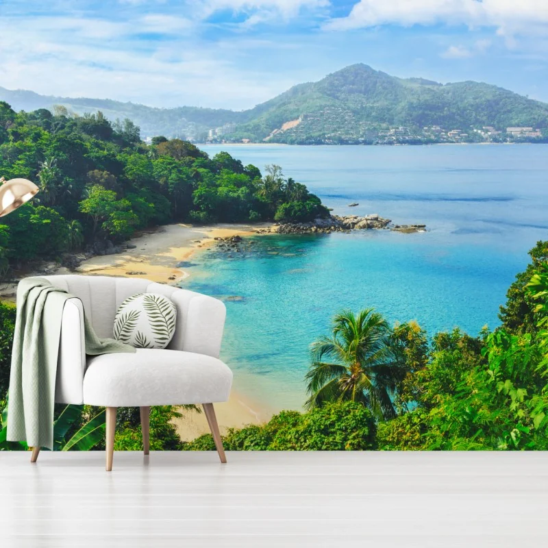 Fototapete tropische türkisbucht mit palmen – Wallnifity® Fototapete tropische türkisbucht mit palmen – Wallnifity®