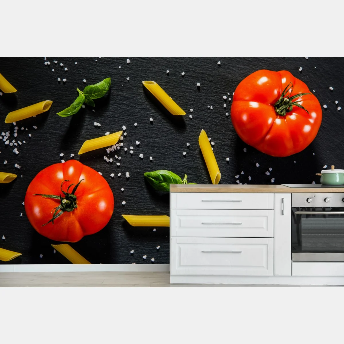 Fototapete tomaten und penne auf schwarzem schiefer – Wallnifity®