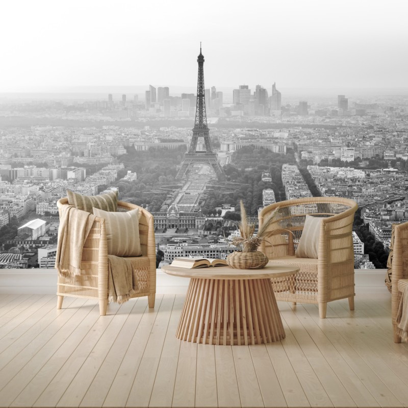 Fototapete elegante Eiffelturm luftaufnahme in graustufen