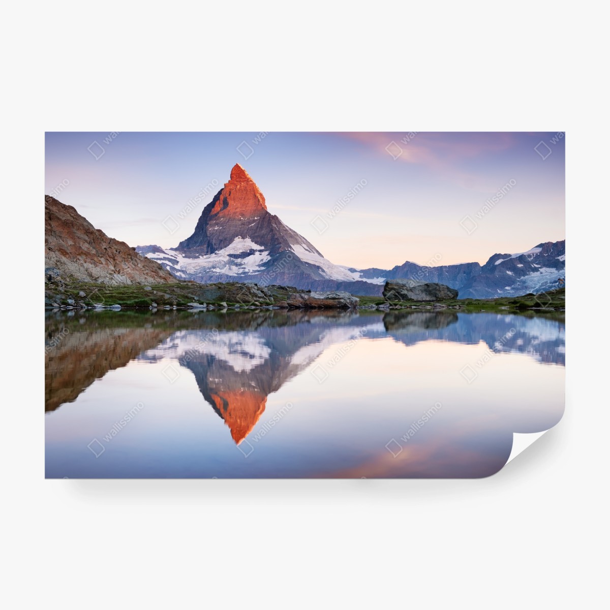 Fototapete Matterhorn bei sonnenaufgang über dem alpensee – Wallnifity®
