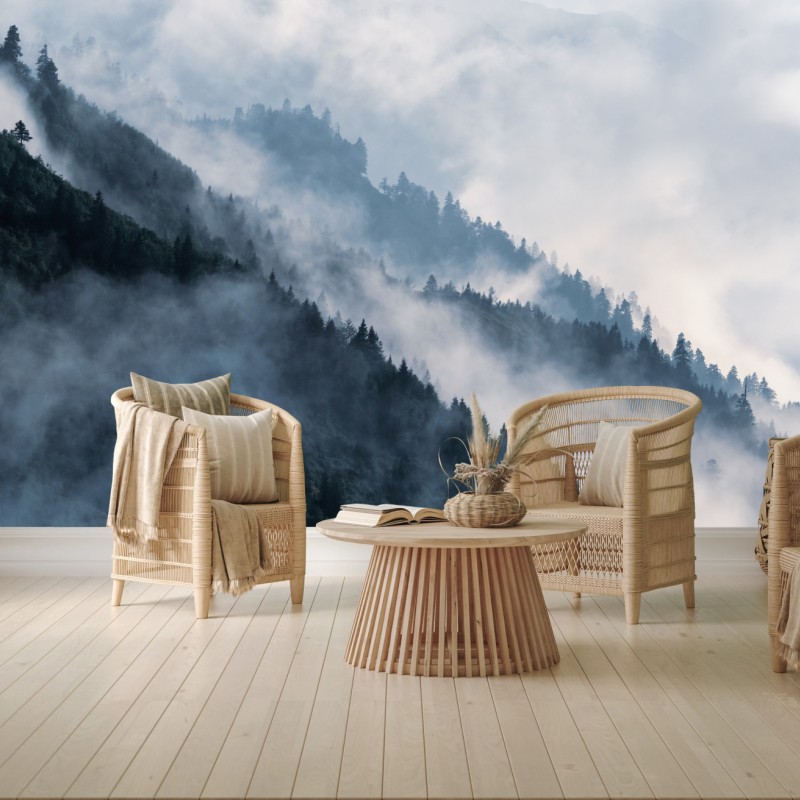 Fototapete nebelverhangene bergkämme