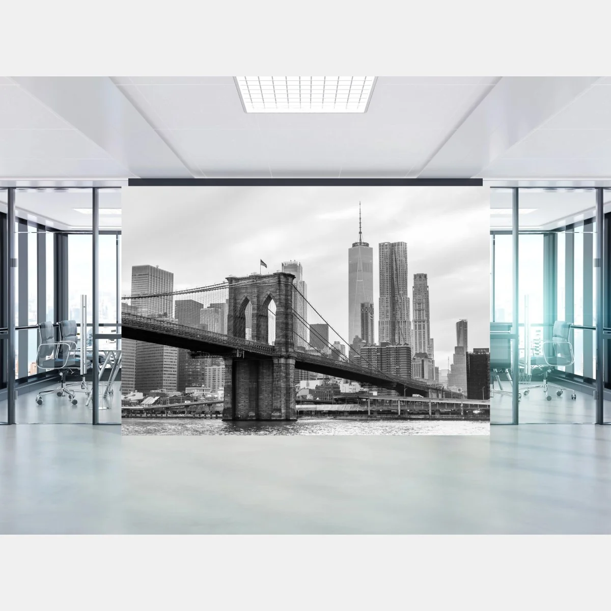 Fototapete Brooklyn Bridge und New York skyline in graustufen – Wallnifity® Fototapete Brooklyn Bridge und New York skyline in graustufen – Wallnifity®
