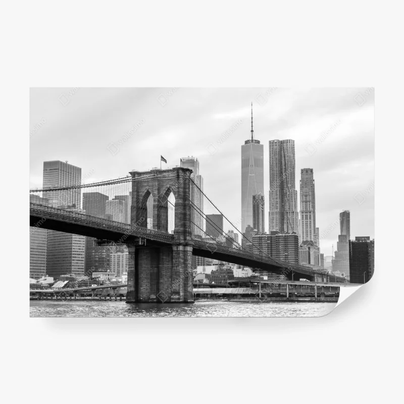 Fototapete Brooklyn Bridge und New York skyline in graustufen