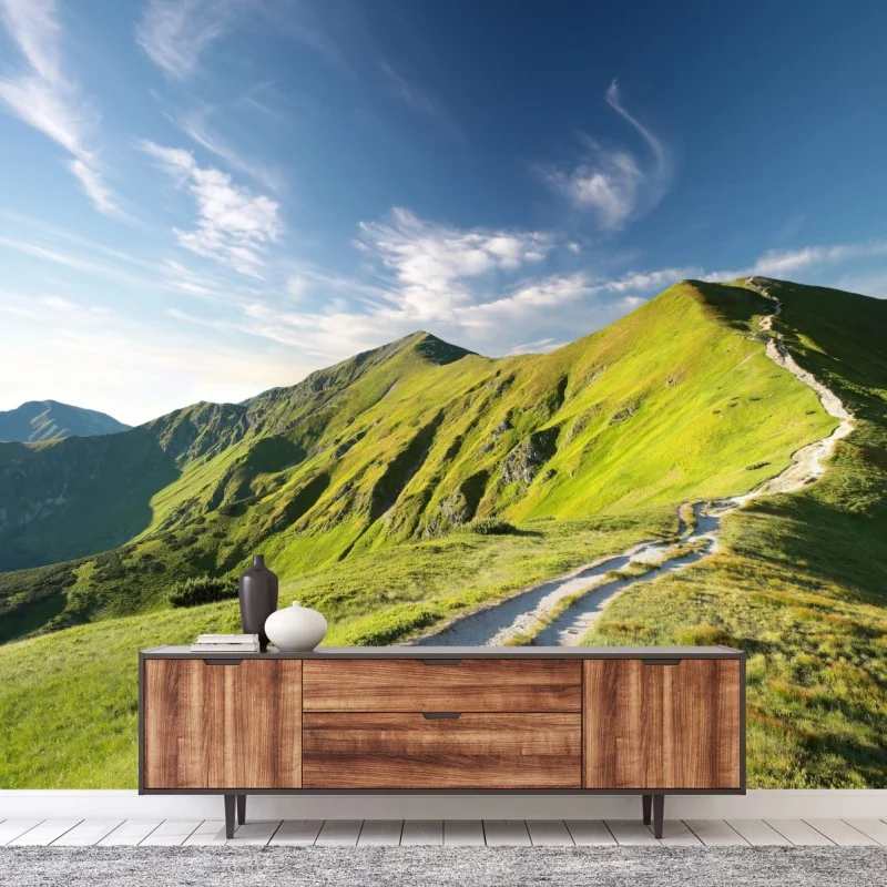 Fototapete sonnenbeschienener berggrat mit pfad