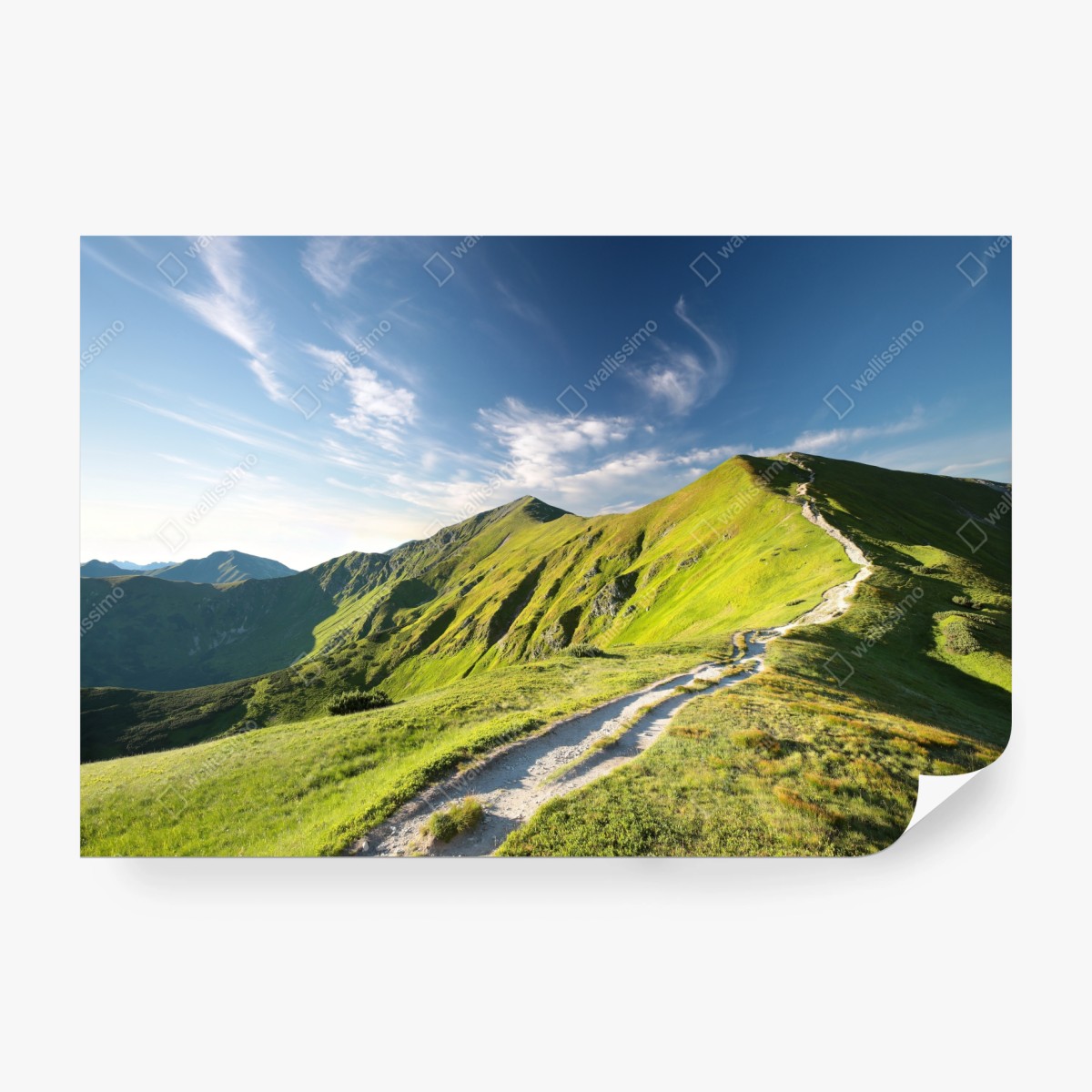 Fototapete sonnenbeschienener berggrat mit pfad – Wallnifity® Fototapete sonnenbeschienener berggrat mit pfad – Wallnifity®