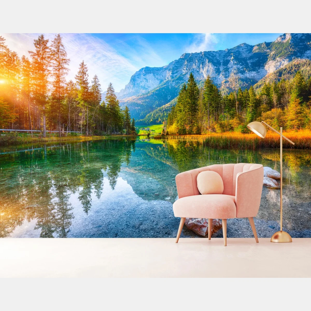 Fototapete Hintersee herbstliche see- und bergspiegelung – Wallnifity® Fototapete Hintersee herbstliche see- und bergspiegelung – Wallnifity®