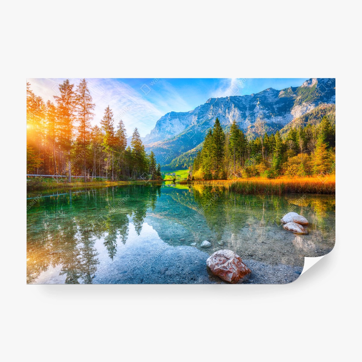 Fototapete Hintersee herbstliche see- und bergspiegelung – Wallnifity® Fototapete Hintersee herbstliche see- und bergspiegelung – Wallnifity®