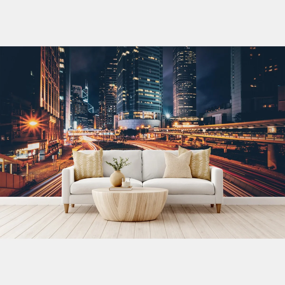 Fototapete nächtliche lichtspuren über der stadtautobahn – Wallnifity® Fototapete nächtliche lichtspuren über der stadtautobahn – Wallnifity®