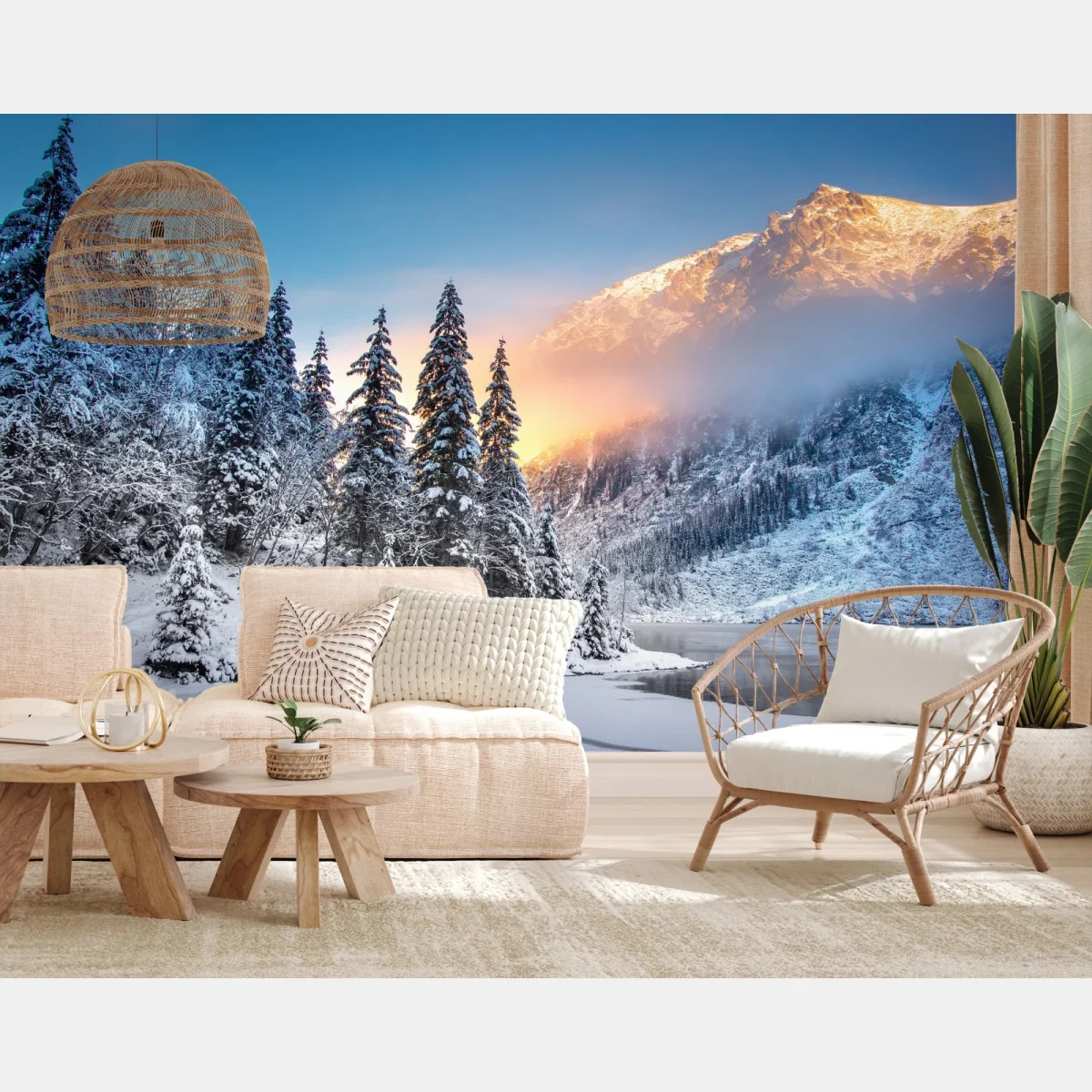 Fototapete wintermorgen über dem verschneiten bergsee – Wallnifity® Fototapete wintermorgen über dem verschneiten bergsee – Wallnifity®