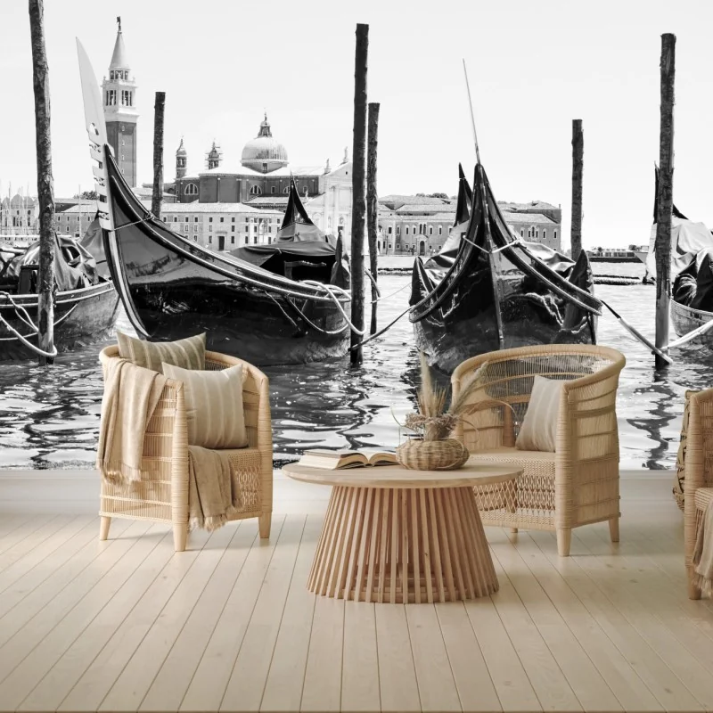 Fototapete vertäute gondeln in Venedig