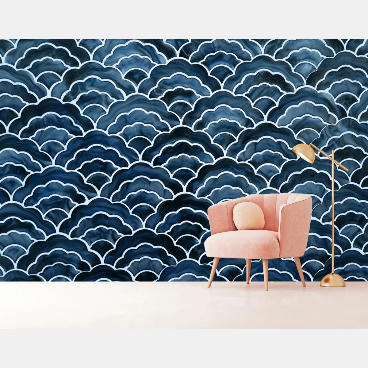 Fototapete japanisches blaues seigaiha-wellenmuster – Wallnifity®