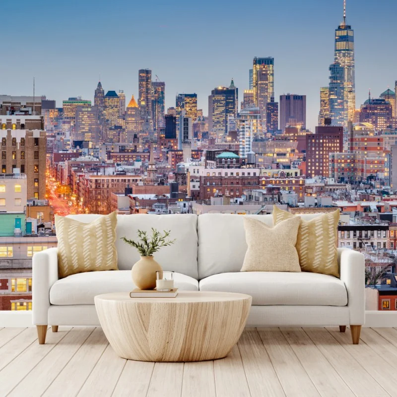 Fototapete New York skyline bei dämmerung