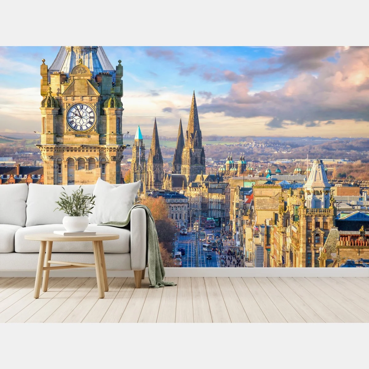 Fototapete Edinburgh skyline mit schloss und uhrturm – Wallnifity® Fototapete Edinburgh skyline mit schloss und uhrturm – Wallnifity®